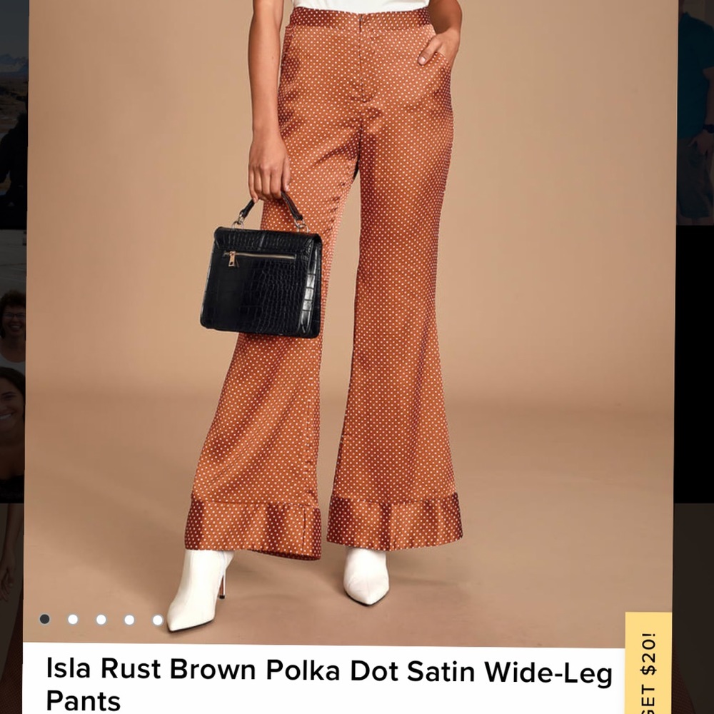 LULUS Rust Brown Polka Dot Satin Wide-Leg Pants